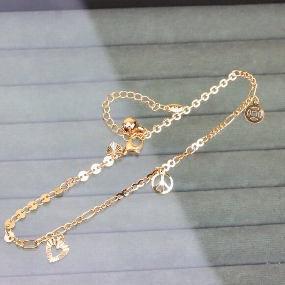 "Rose Gold Anklet with Heart & Peace Charms, XPAL1177 - Picture 11 of 12